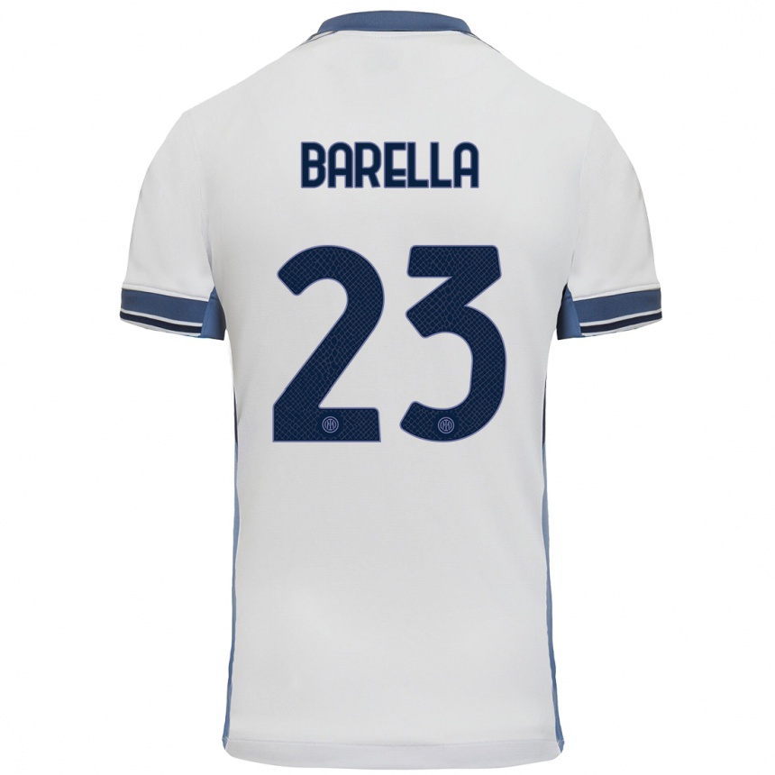 Kids Football Nicolo Barella #23 White Grey Away Jersey 2024/25 T-Shirt Nz