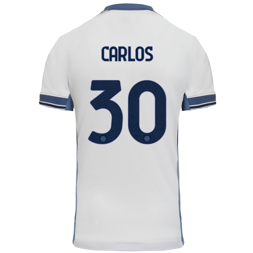 Kids Football Carlos Augusto #30 White Grey Away Jersey 2024/25 T-Shirt Nz