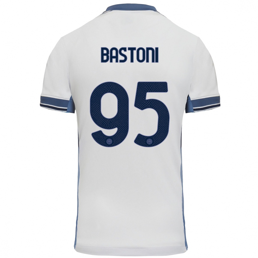 Kids Football Alessandro Bastoni #95 White Grey Away Jersey 2024/25 T-Shirt Nz