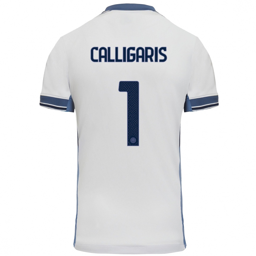 Kids Football Alessandro Calligaris #1 White Grey Away Jersey 2024/25 T-Shirt Nz