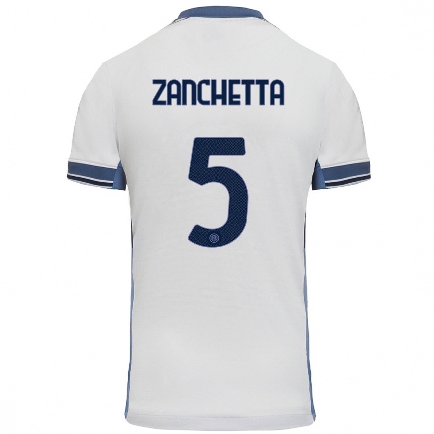 Kids Football Mattia Zanchetta #5 White Grey Away Jersey 2024/25 T-Shirt Nz