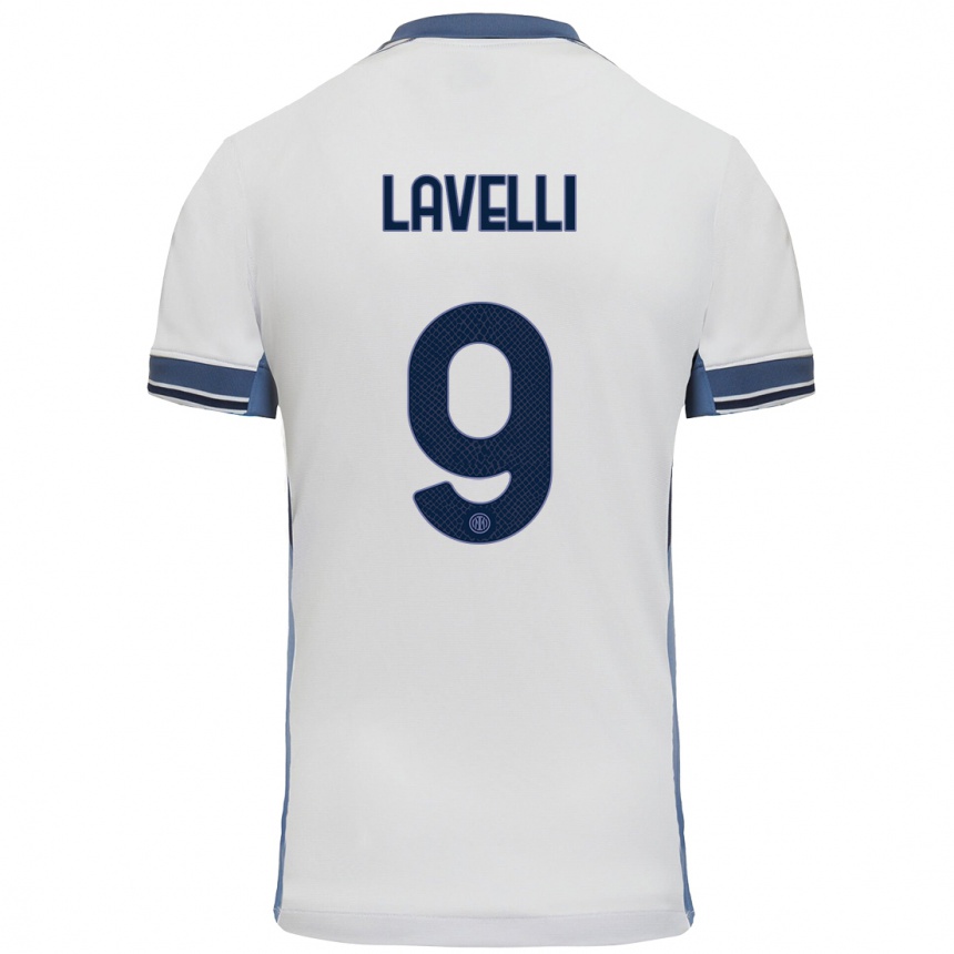 Kids Football Matteo Lavelli #9 White Grey Away Jersey 2024/25 T-Shirt Nz