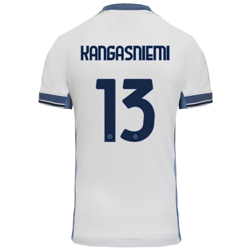 Kids Football Ilari Kangasniemi #13 White Grey Away Jersey 2024/25 T-Shirt Nz