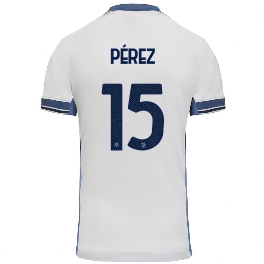 Kids Football Álex Pérez #15 White Grey Away Jersey 2024/25 T-Shirt Nz