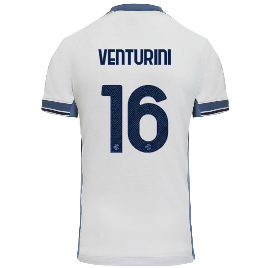 Kids Football Matteo Venturini #16 White Grey Away Jersey 2024/25 T-Shirt Nz