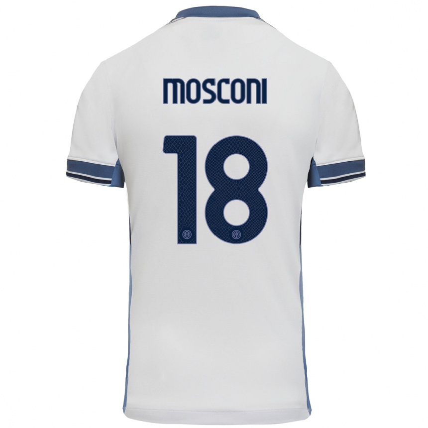 Kids Football Mattia Mosconi #18 White Grey Away Jersey 2024/25 T-Shirt Nz