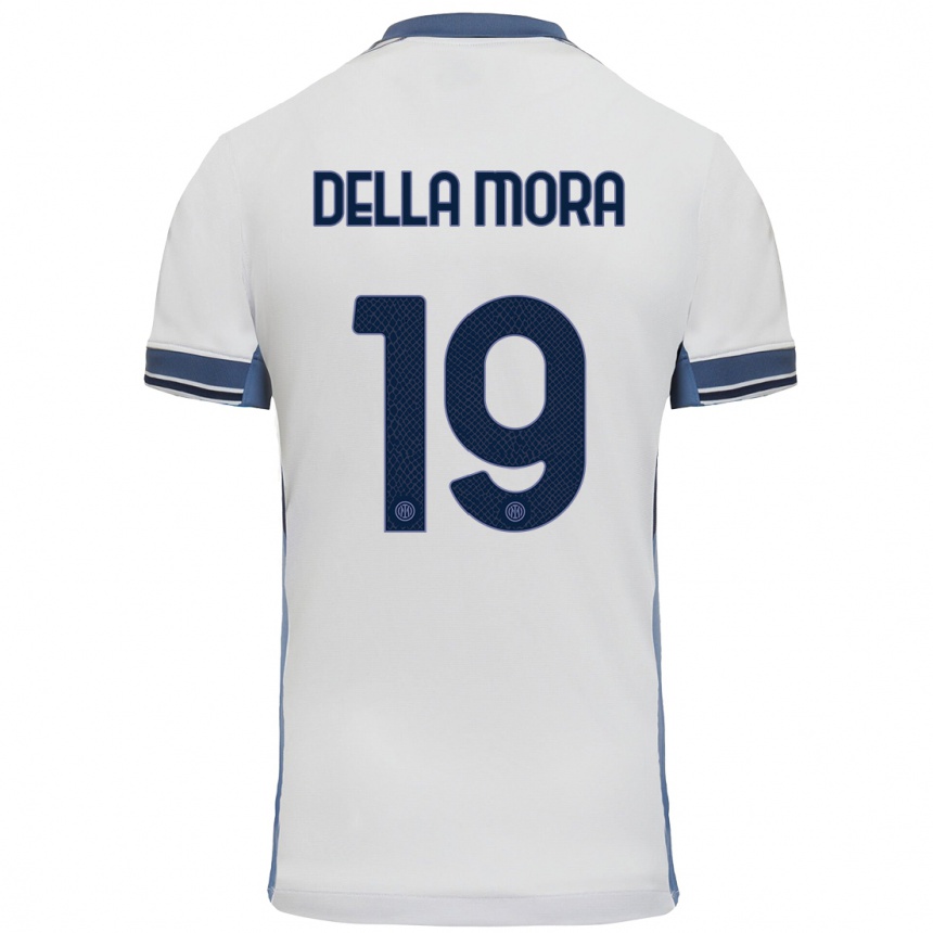 Kids Football Tommaso Della Mora #19 White Grey Away Jersey 2024/25 T-Shirt Nz