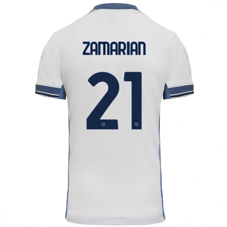 Kids Football Matteo Zamarian #21 White Grey Away Jersey 2024/25 T-Shirt Nz