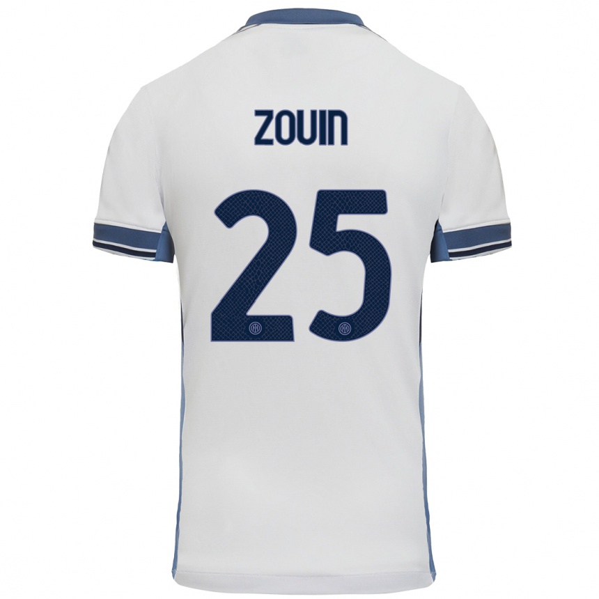 Kids Football Aymen Zouin #25 White Grey Away Jersey 2024/25 T-Shirt Nz