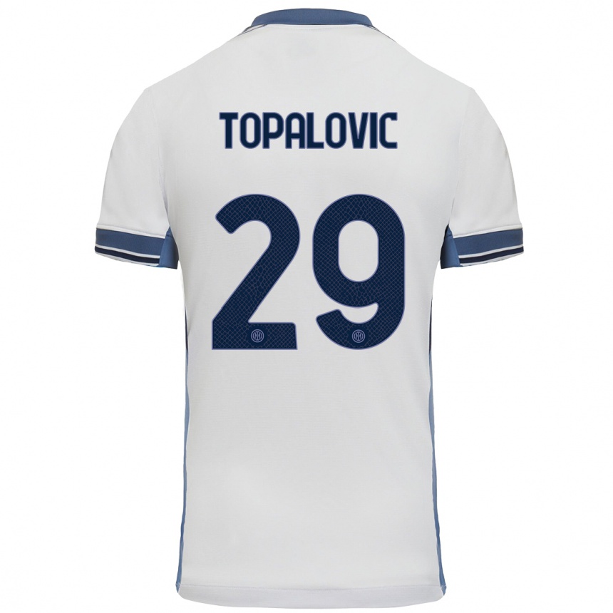 Kids Football Luka Topalovic #29 White Grey Away Jersey 2024/25 T-Shirt Nz