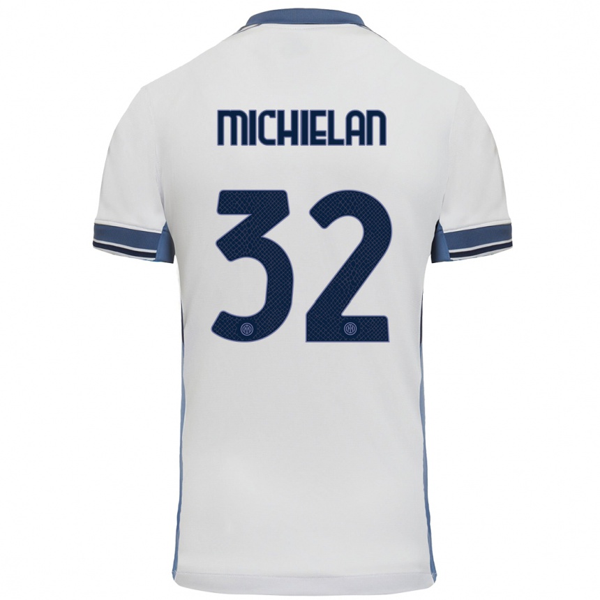 Kids Football Mattia Michielan #32 White Grey Away Jersey 2024/25 T-Shirt Nz