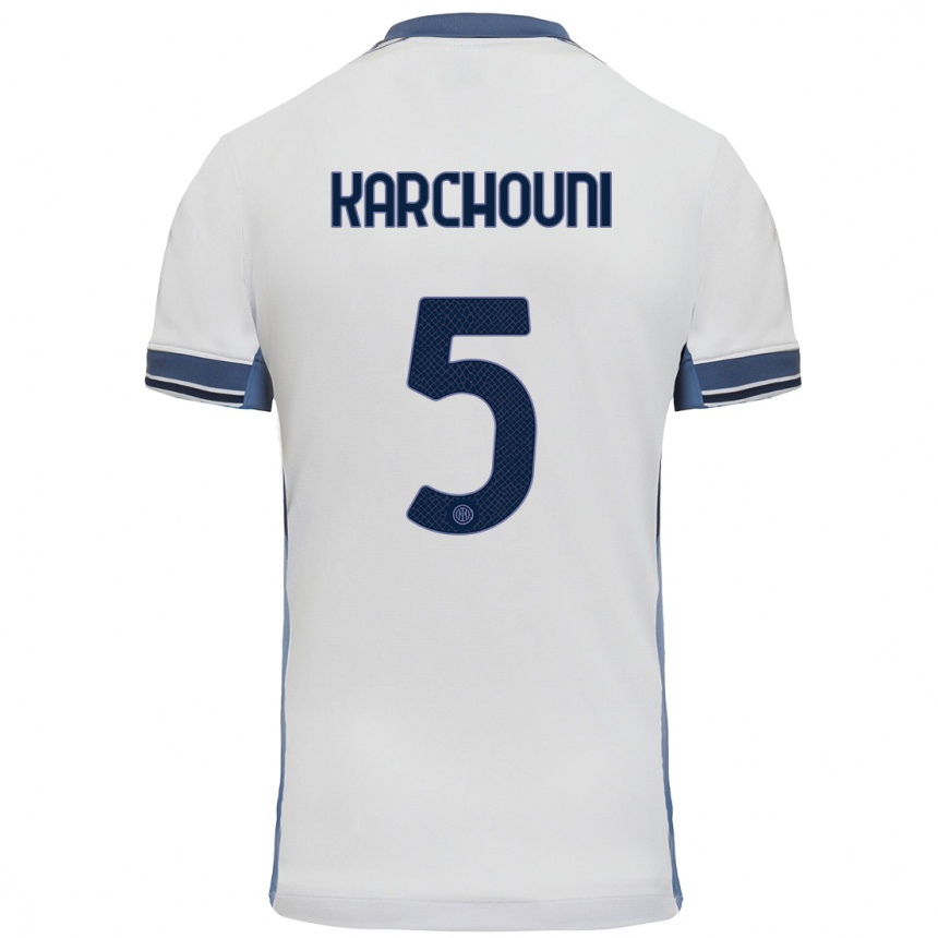 Kids Football Ghoutia Karchouni #5 White Grey Away Jersey 2024/25 T-Shirt Nz