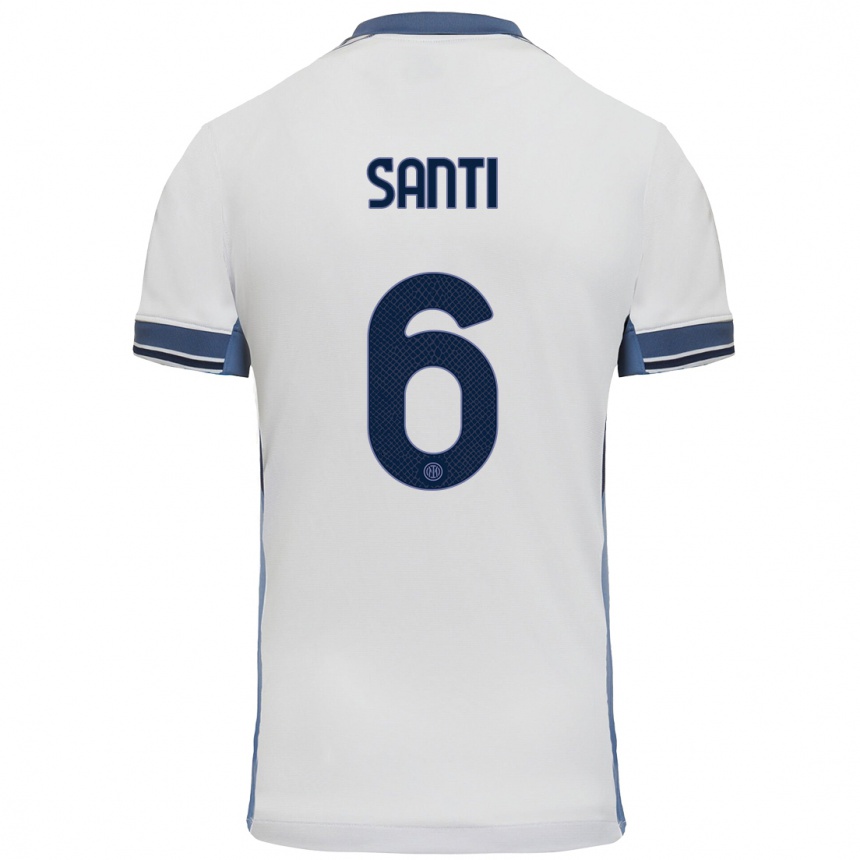 Kids Football Irene Santi #6 White Grey Away Jersey 2024/25 T-Shirt Nz