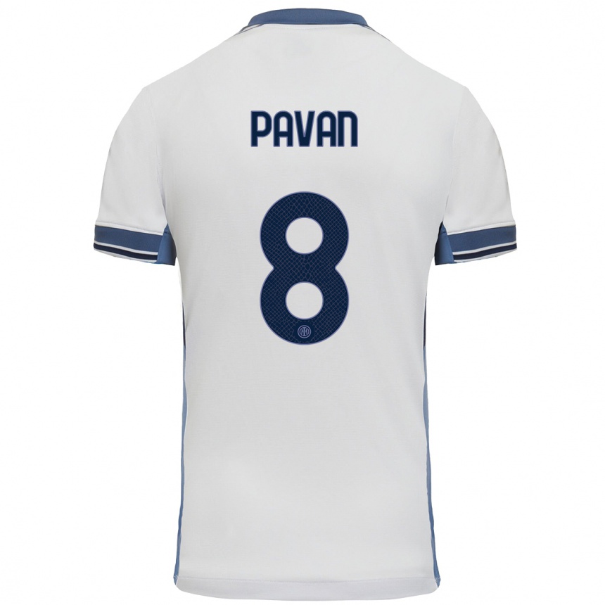 Kids Football Matilde Pavan #8 White Grey Away Jersey 2024/25 T-Shirt Nz