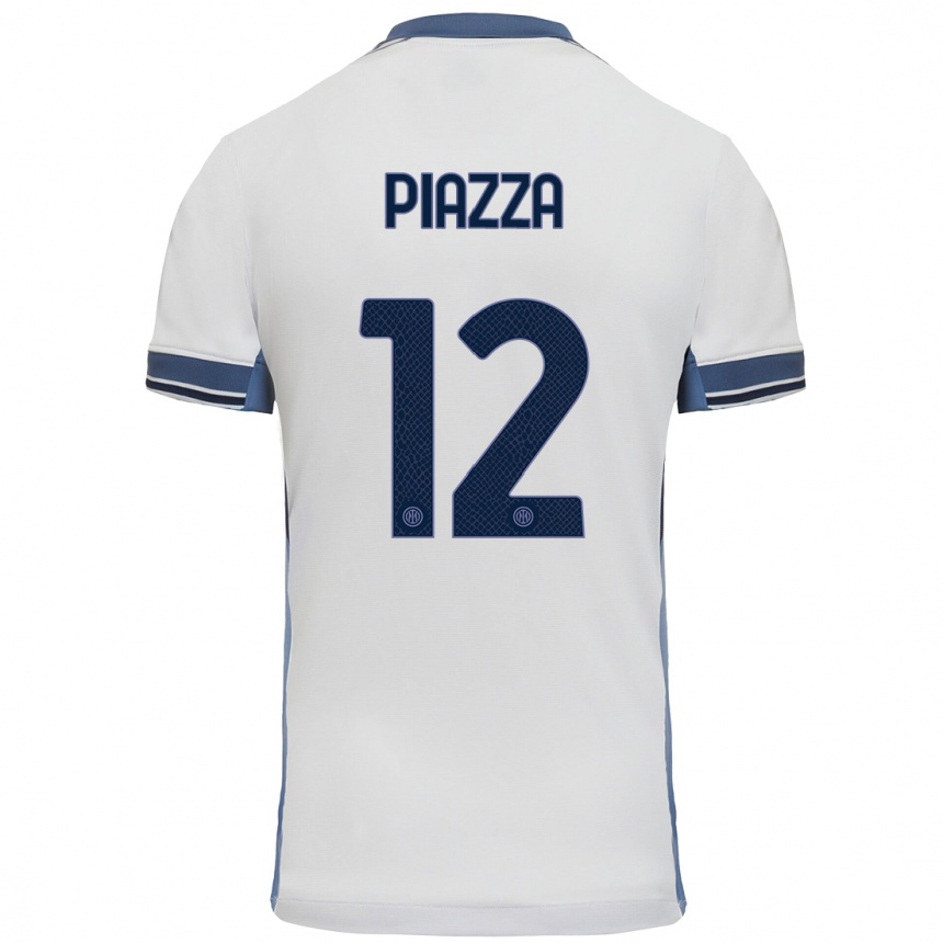 Kids Football Alessia Piazza #12 White Grey Away Jersey 2024/25 T-Shirt Nz