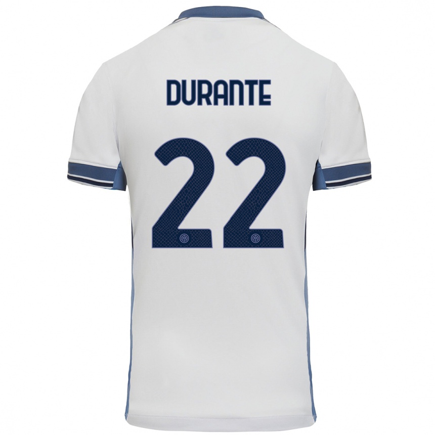 Kids Football Francesca Durante #22 White Grey Away Jersey 2024/25 T-Shirt Nz