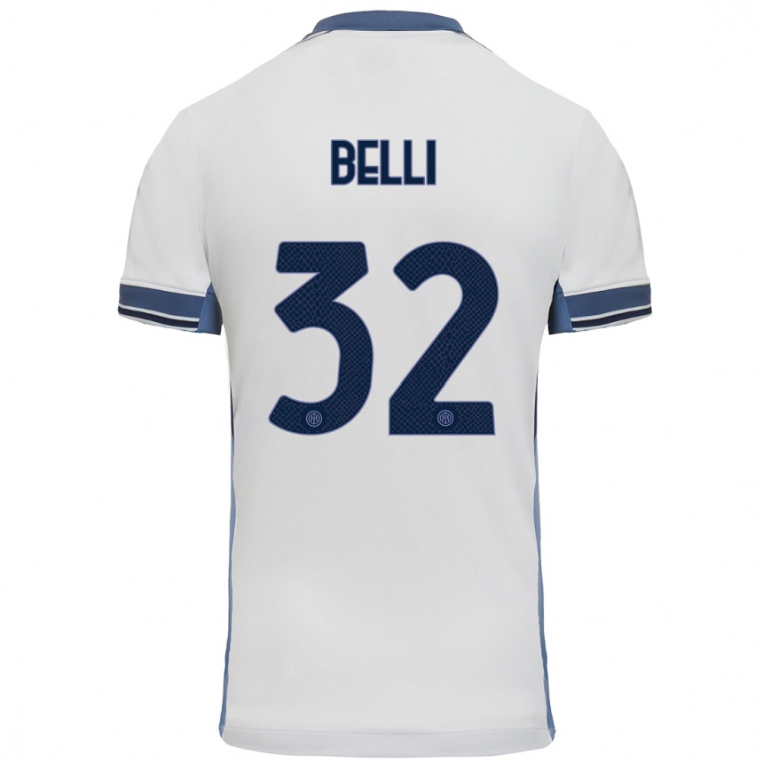 Kids Football Elena Belli #32 White Grey Away Jersey 2024/25 T-Shirt Nz