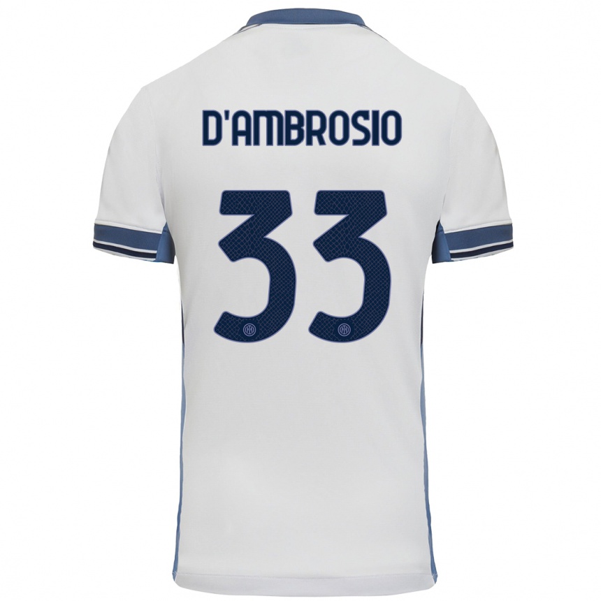 Kids Football Danilo D'ambrosio #33 White Grey Away Jersey 2024/25 T-Shirt Nz