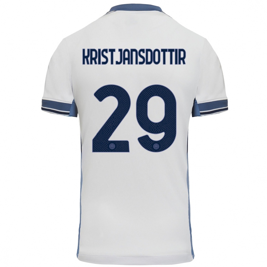 Kids Football Anna Bjork Kristjansdottir #29 White Grey Away Jersey 2024/25 T-Shirt Nz