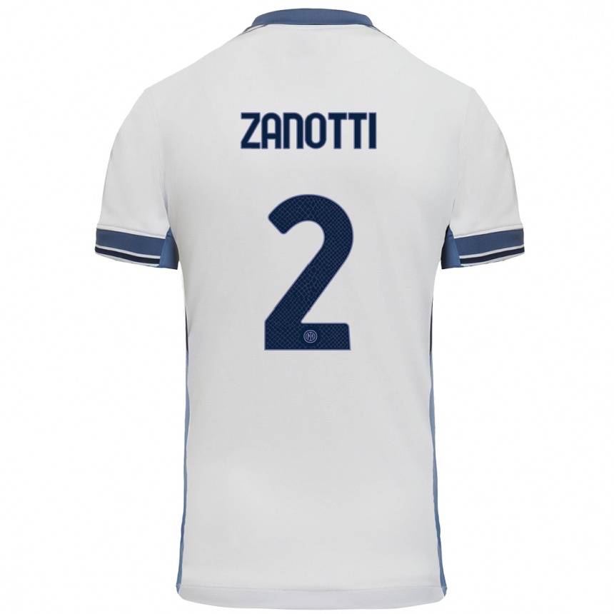 Kids Football Mattia Zanotti #2 White Grey Away Jersey 2024/25 T-Shirt Nz