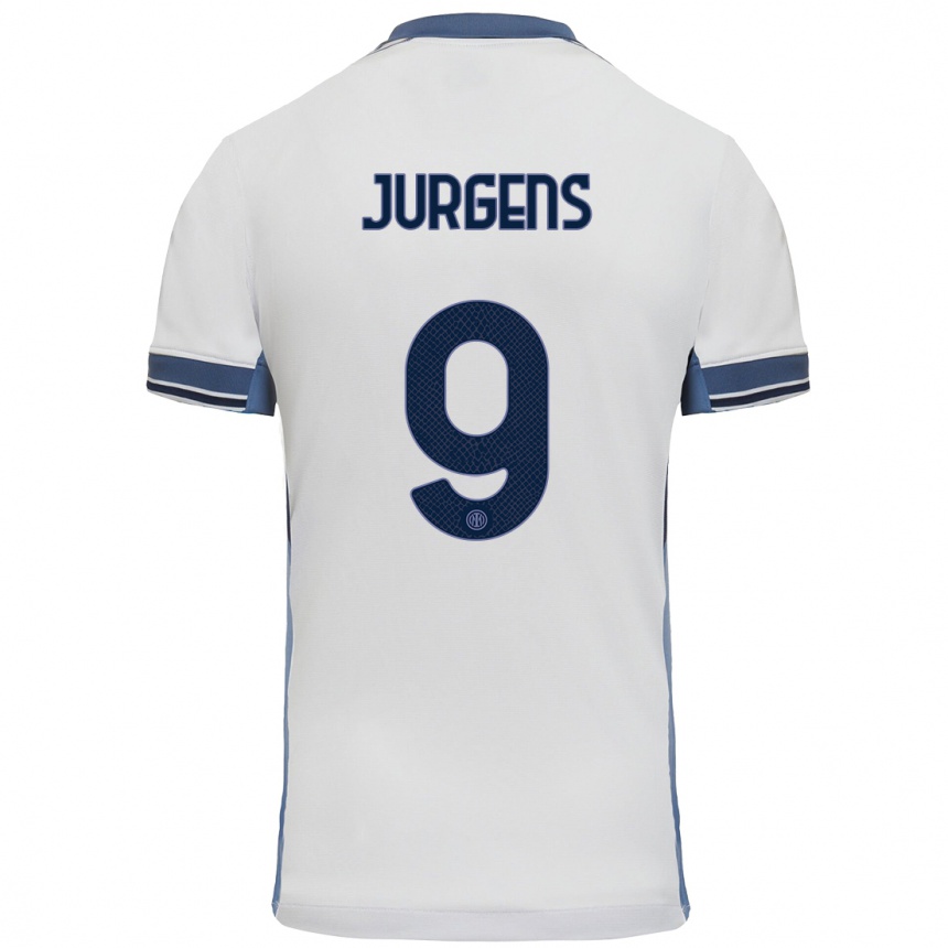 Kids Football Oliver Jurgens #9 White Grey Away Jersey 2024/25 T-Shirt Nz