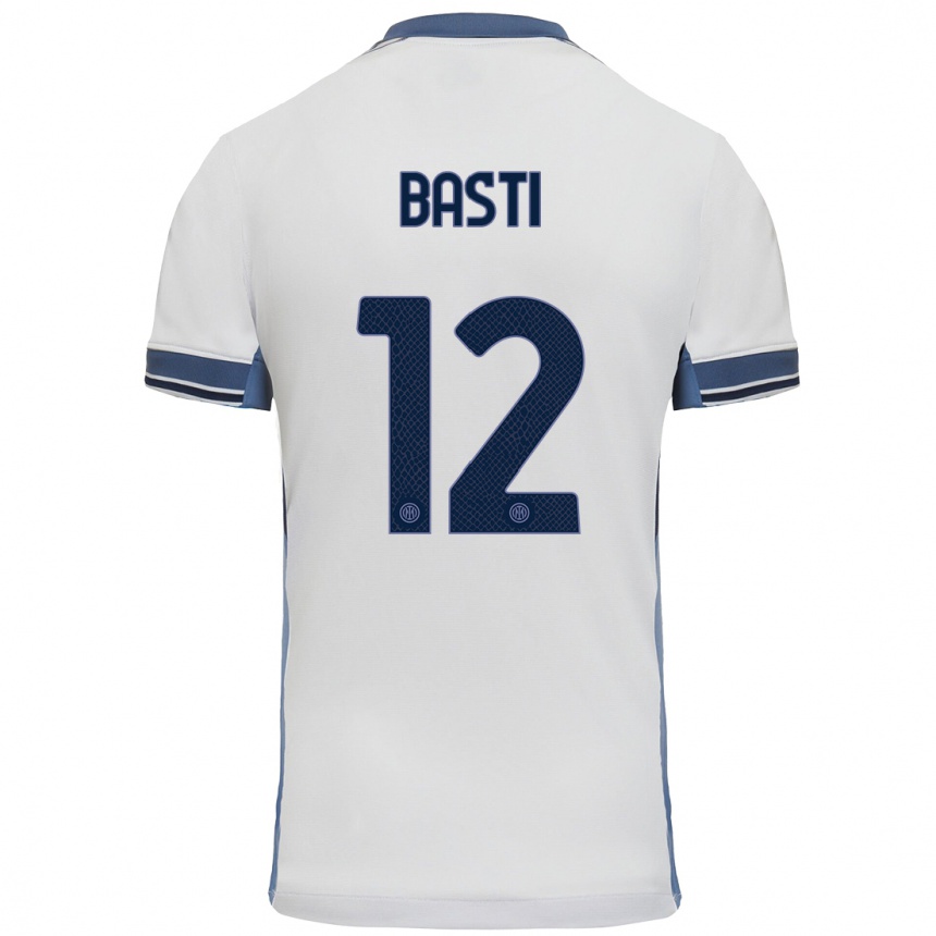 Kids Football Matteo Basti #12 White Grey Away Jersey 2024/25 T-Shirt Nz