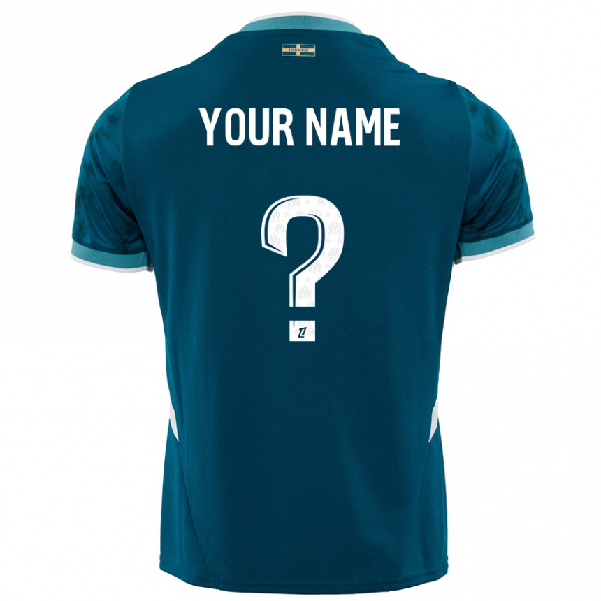 Kids Football Your Name #0 Turquoise Blue Away Jersey 2024/25 T-Shirt Nz