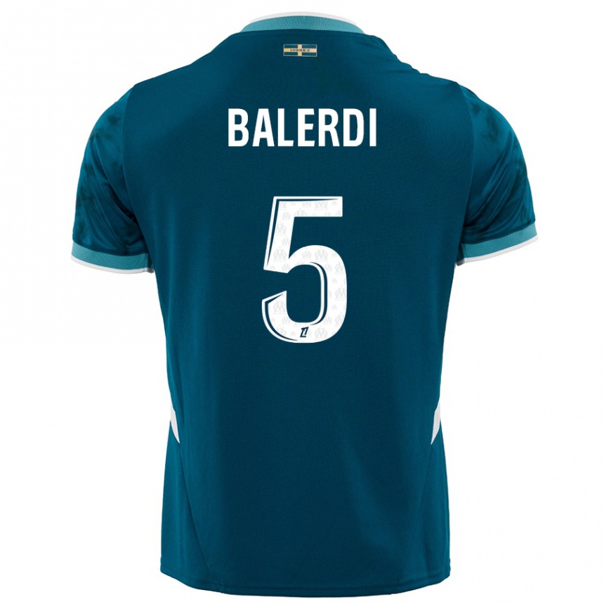 Kids Football Leonardo Balerdi #5 Turquoise Blue Away Jersey 2024/25 T-Shirt Nz