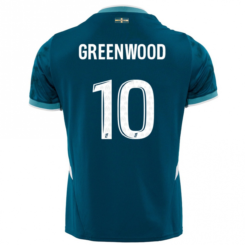 Kids Football Mason Greenwood #10 Turquoise Blue Away Jersey 2024/25 T-Shirt Nz