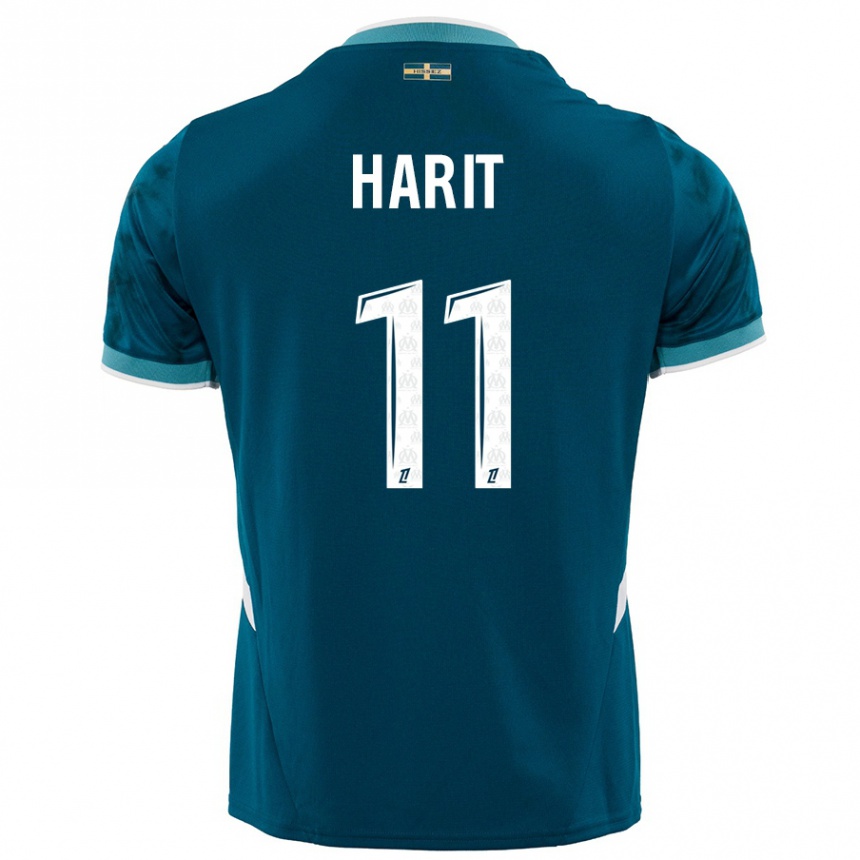 Kids Football Amine Harit #11 Turquoise Blue Away Jersey 2024/25 T-Shirt Nz