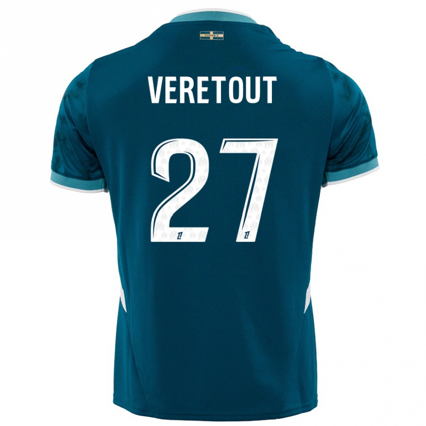 Kids Football Jordan Veretout #27 Turquoise Blue Away Jersey 2024/25 T-Shirt Nz