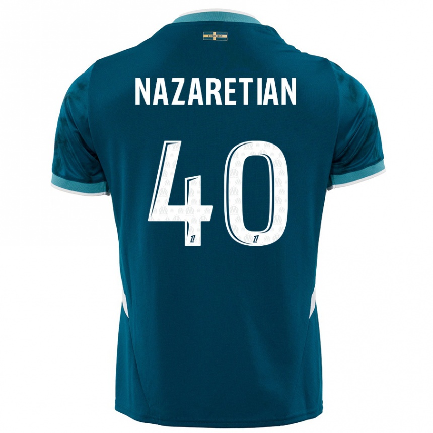 Kids Football Manuel Nazaretian #40 Turquoise Blue Away Jersey 2024/25 T-Shirt Nz