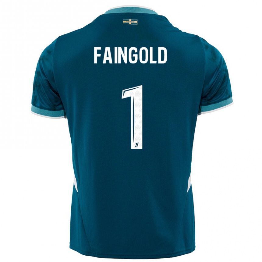 Kids Football Abbie Faingold #1 Turquoise Blue Away Jersey 2024/25 T-Shirt Nz