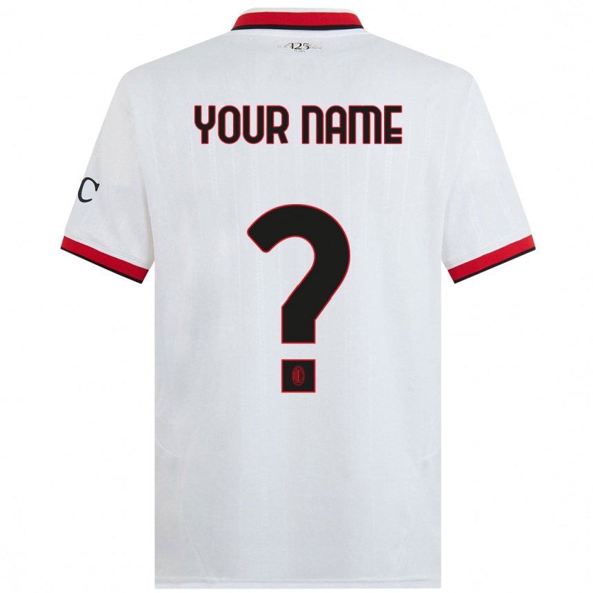 Kids Football Your Name #0 White Black Red Away Jersey 2024/25 T-Shirt Nz