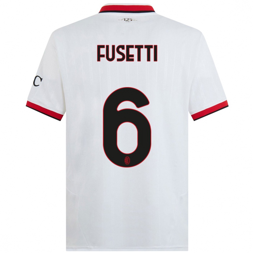 Kids Football Laura Fusetti #6 White Black Red Away Jersey 2024/25 T-Shirt Nz