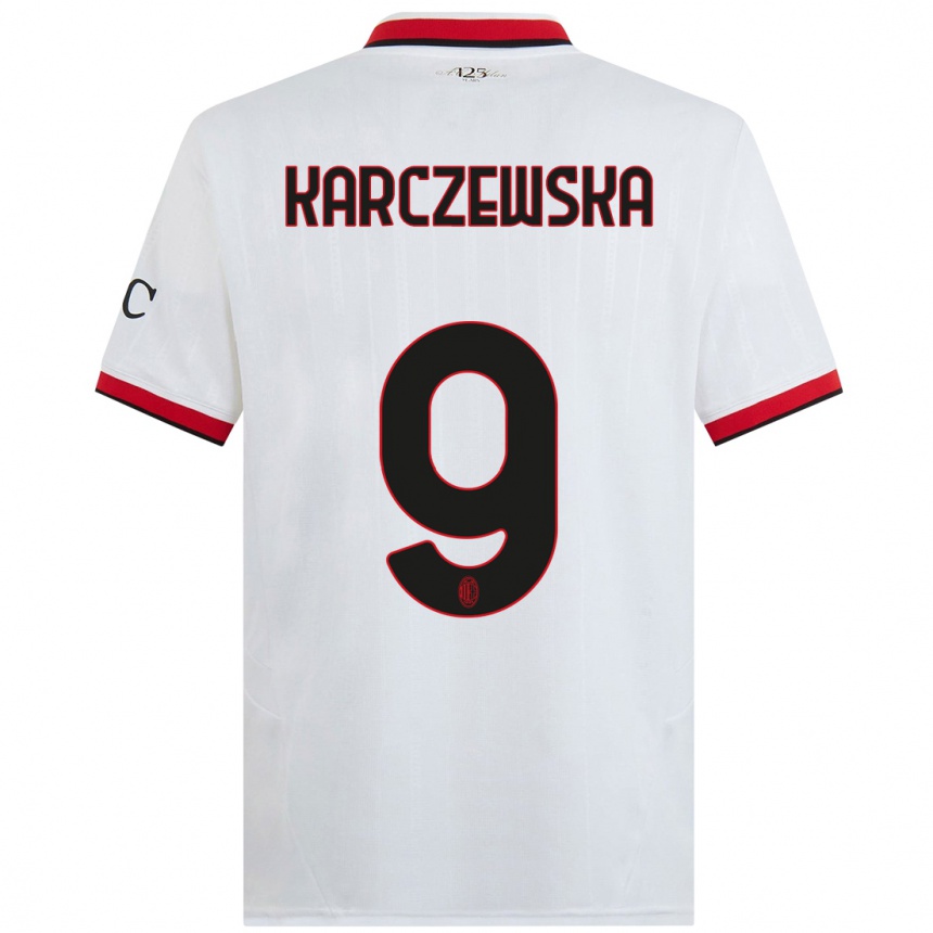 Kids Football Nikola Karczewska #9 White Black Red Away Jersey 2024/25 T-Shirt Nz