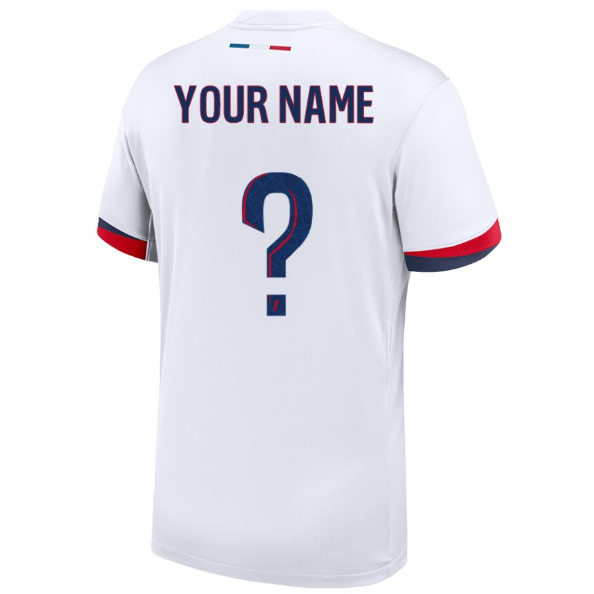 Kids Football Your Name #0 White Blue Red Away Jersey 2024/25 T-Shirt Nz