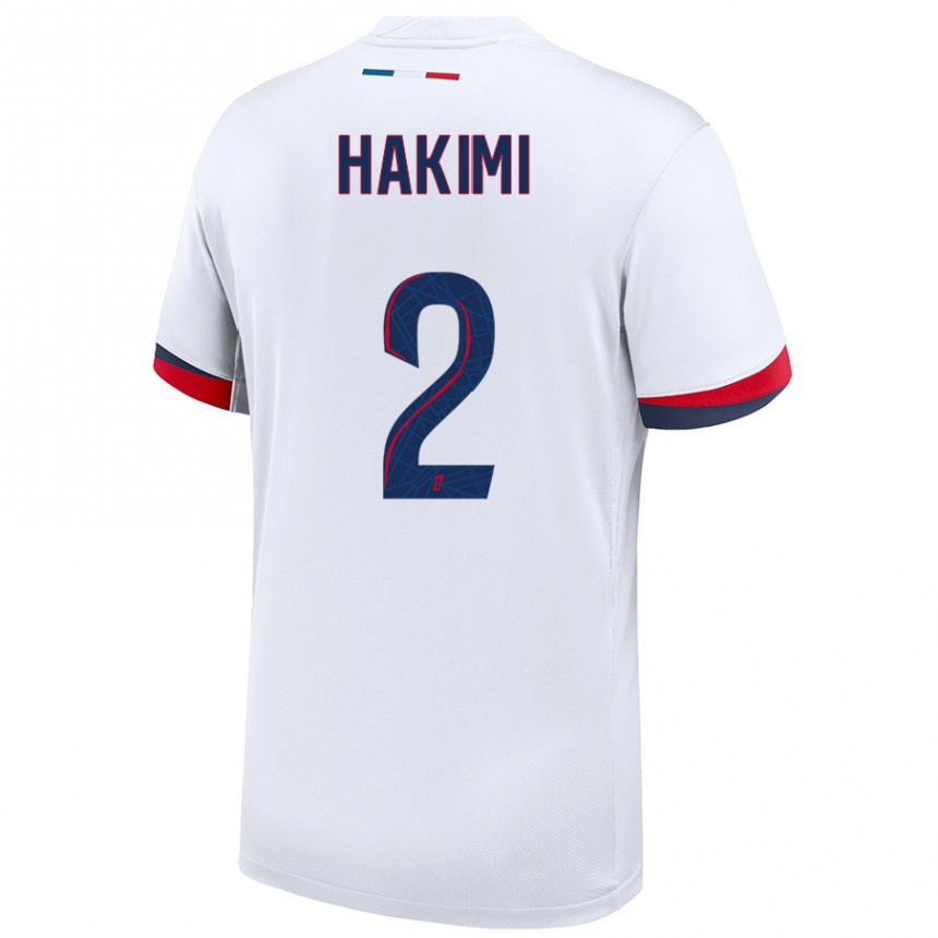 Kids Football Achraf Hakimi #2 White Blue Red Away Jersey 2024/25 T-Shirt Nz