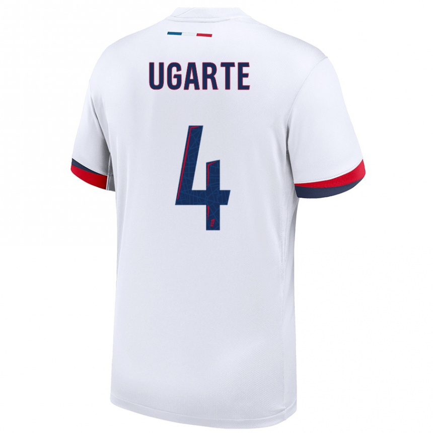 Kids Football Manuel Ugarte #4 White Blue Red Away Jersey 2024/25 T-Shirt Nz