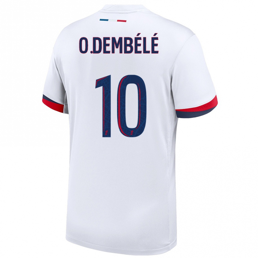 Kids Football Ousmane Dembele #10 White Blue Red Away Jersey 2024/25 T-Shirt Nz