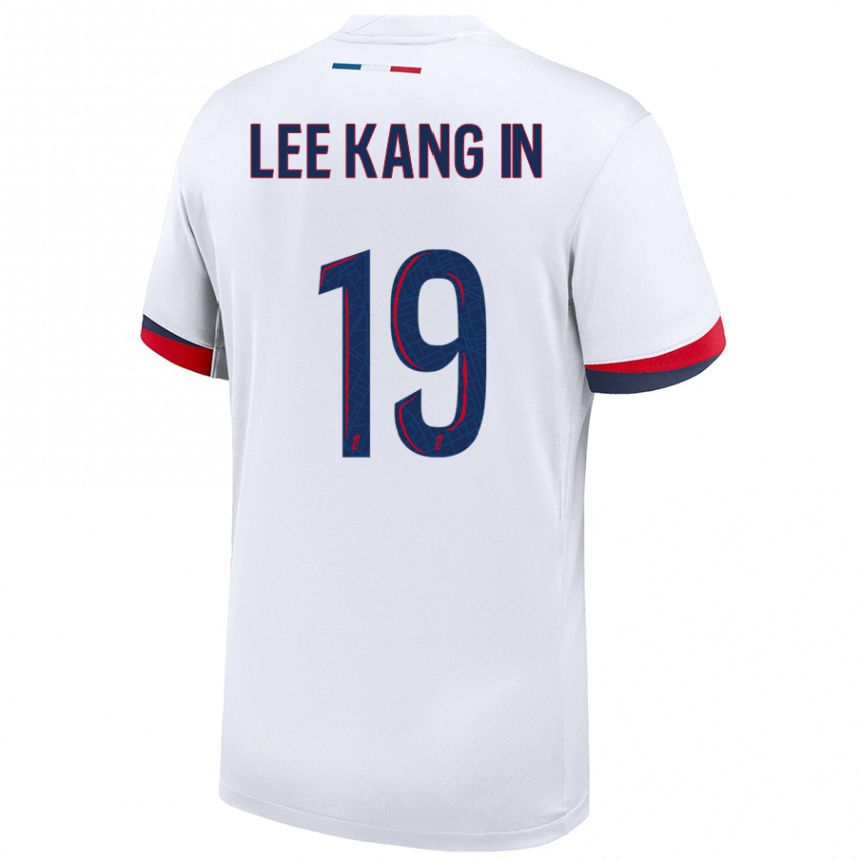 Kids Football Kang-In Lee #19 White Blue Red Away Jersey 2024/25 T-Shirt Nz