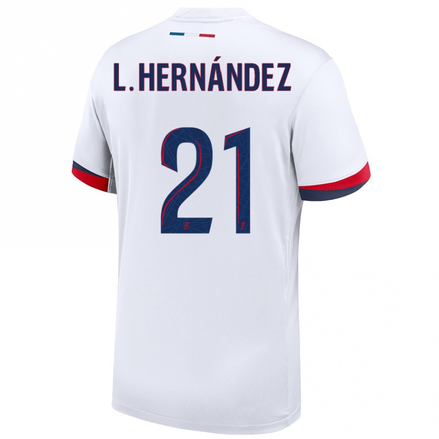 Kids Football Lucas Hernandez #21 White Blue Red Away Jersey 2024/25 T-Shirt Nz