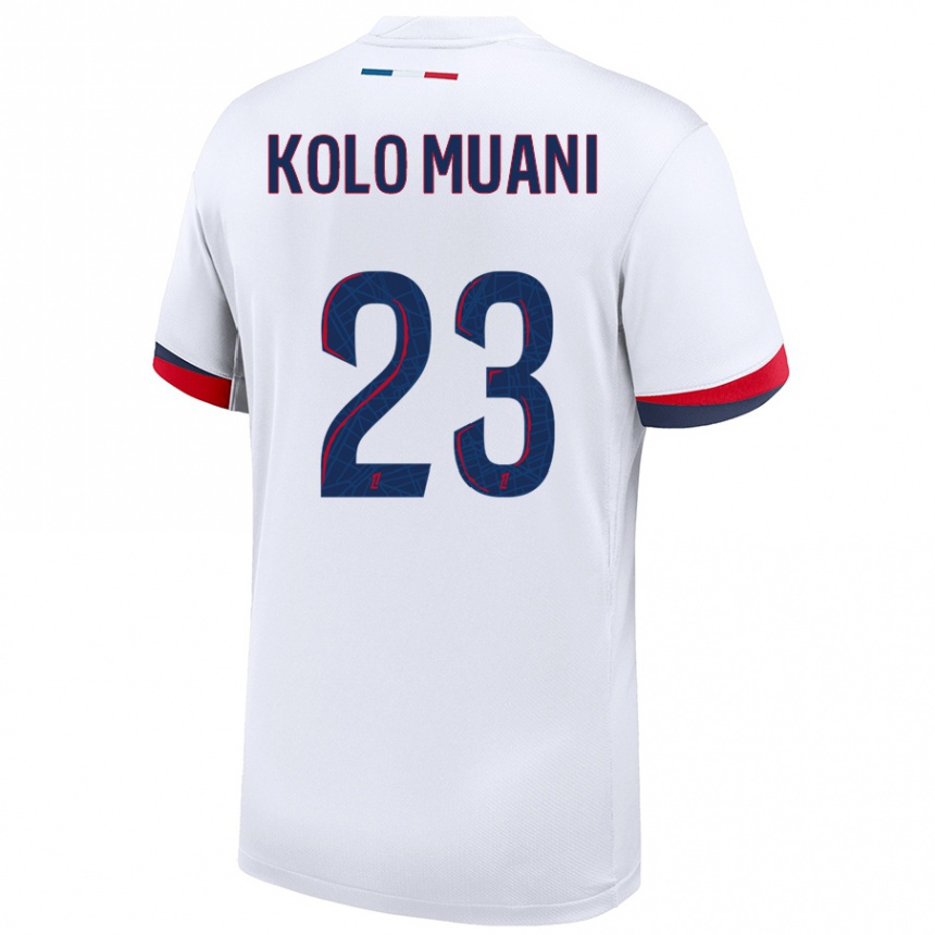 Kids Football Randal Kolo Muani #23 White Blue Red Away Jersey 2024/25 T-Shirt Nz