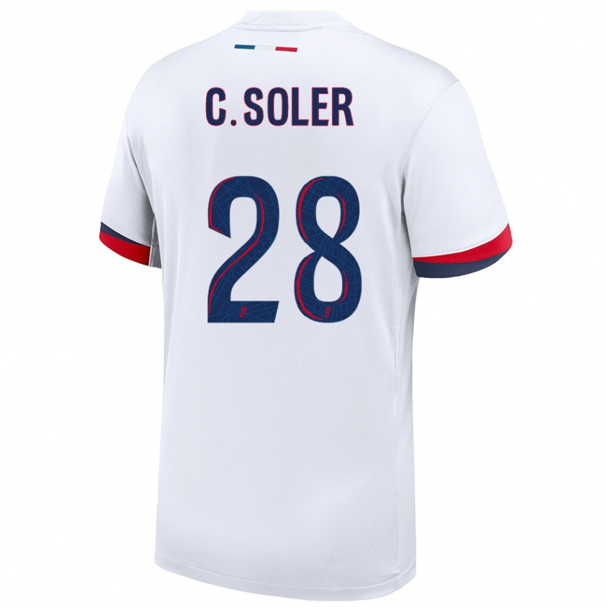 Kids Football Carlos Soler #28 White Blue Red Away Jersey 2024/25 T-Shirt Nz