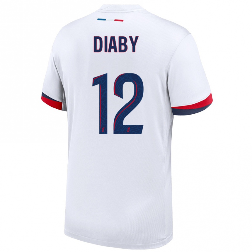 Kids Football Ibrahima Diaby #12 White Blue Red Away Jersey 2024/25 T-Shirt Nz