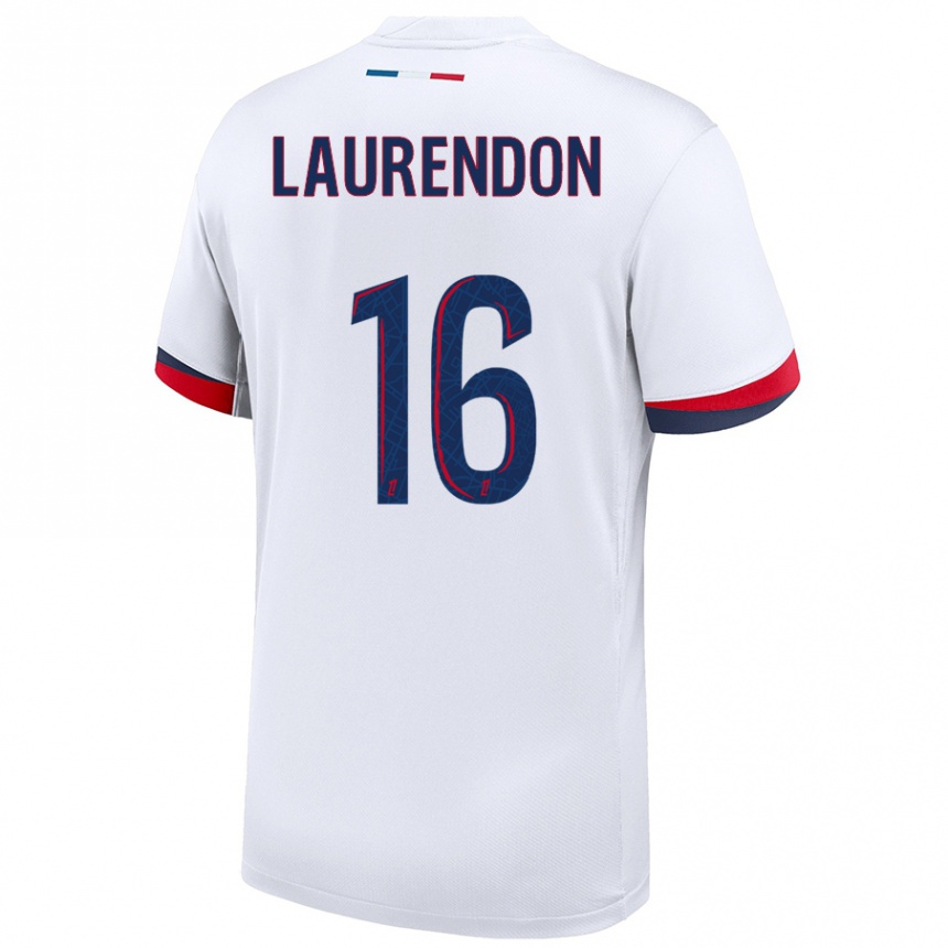 Kids Football Bilal Laurendon #16 White Blue Red Away Jersey 2024/25 T-Shirt Nz