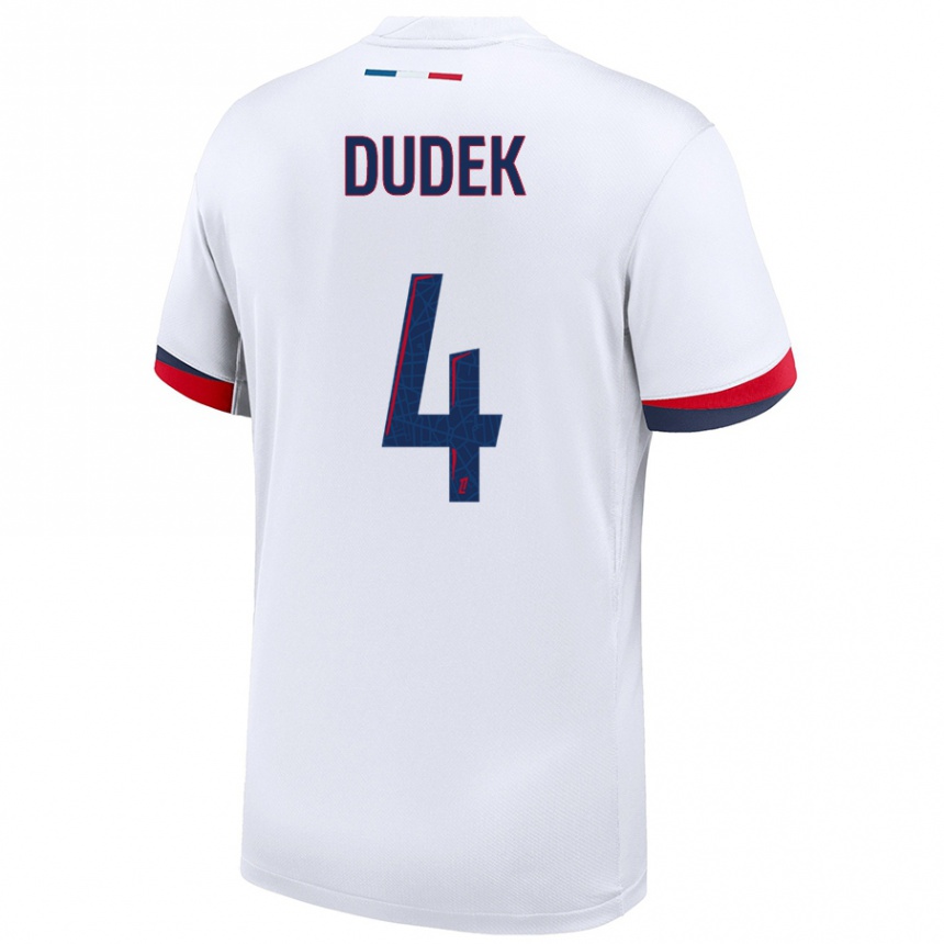 Kids Football Paulina Dudek #4 White Blue Red Away Jersey 2024/25 T-Shirt Nz