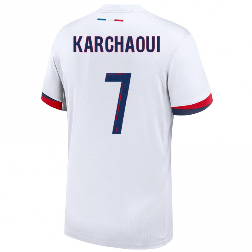 Kids Football Sakina Karchaoui #7 White Blue Red Away Jersey 2024/25 T-Shirt Nz