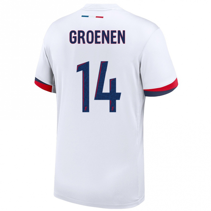 Kids Football Jackie Groenen #14 White Blue Red Away Jersey 2024/25 T-Shirt Nz