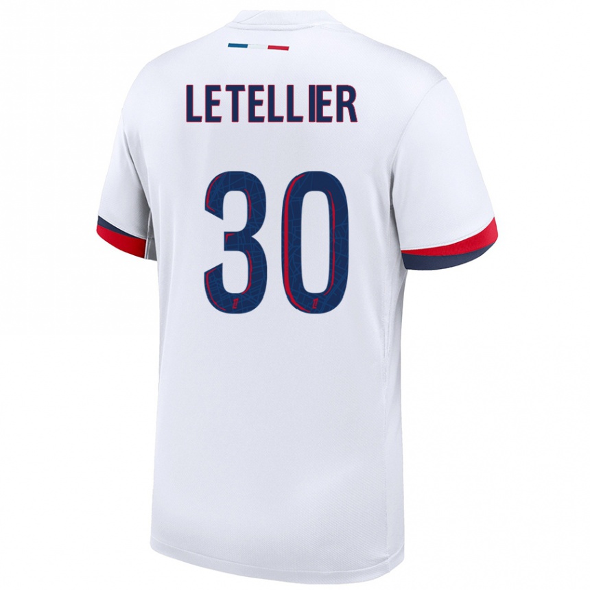 Kids Football Alexandre Letellier #30 White Blue Red Away Jersey 2024/25 T-Shirt Nz